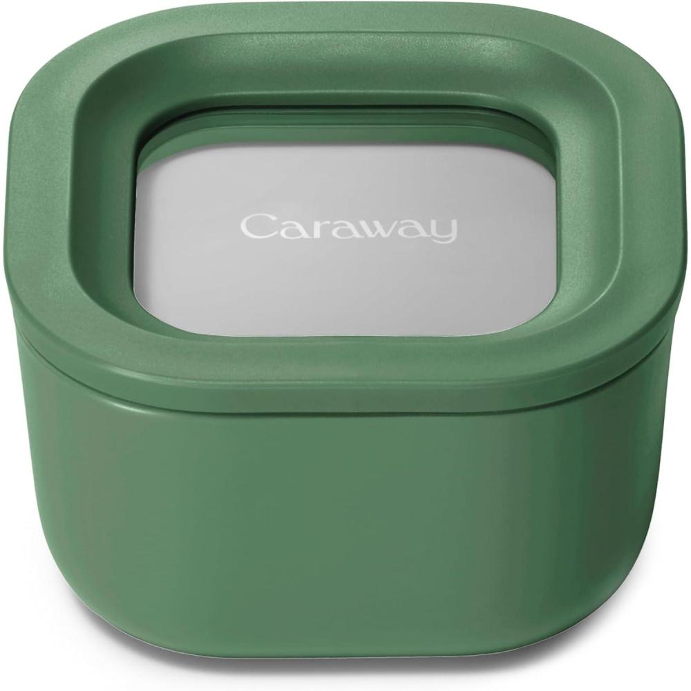 imageCaraway Glass Food Storage  10 Cup Glass Container  Ceramic Coated Food Container  Non Stick Lunch Box with Lids  Dishwasher Oven ampamp Microwave Safe  Square Shape  MistSage