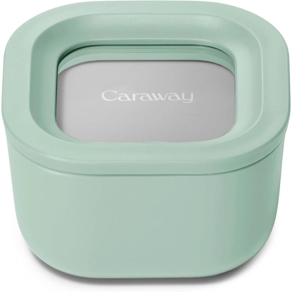 imageCaraway Glass Food Storage  10 Cup Glass Container  Ceramic Coated Food Container  Non Stick Lunch Box with Lids  Dishwasher Oven ampamp Microwave Safe  Square Shape  MistMist