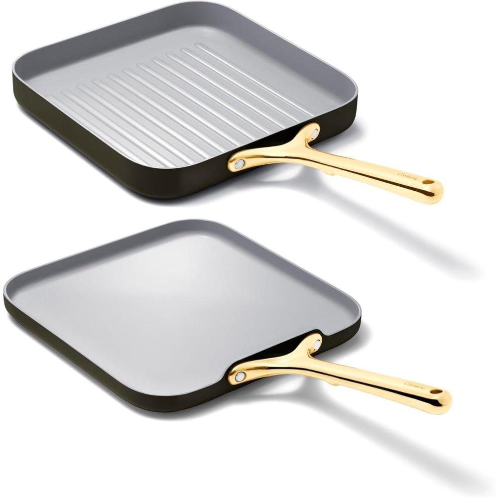 imageCaraway Griddle Pan ampamp Grill Pan Duo  NonStick Ceramic Coated  Non Toxic PTFE ampamp PFOA Free  Oven Safe ampamp Compatible with All Stovetops  SageBlack