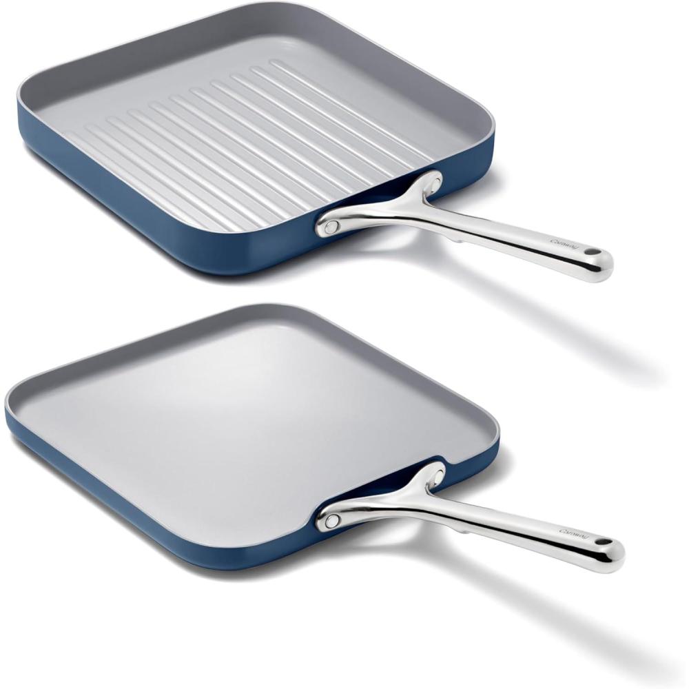 imageCaraway Griddle Pan ampamp Grill Pan Duo NonStick Ceramic Coated Non Toxic PTFE ampamp PFOA Free Oven Safe ampamp Compatible with All Stovetops SageNavy