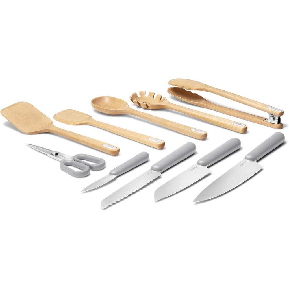 imageCaraway Kitchen Knife Set ampamp Wooden Utensil Set  Made With Premium German Steel Blades ampamp FSCCertified Birch Wood  NonToxic Materials  CreamGray