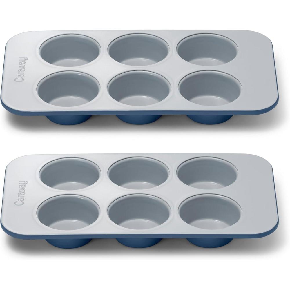 imageCaraway NonStick Ceramic 12Cup Muffin Pan  Naturally Slick Ceramic Coating  NonToxic PTFE ampamp PFOA Free  Perfect for Cupcakes Muffins and More  CreamNavy
