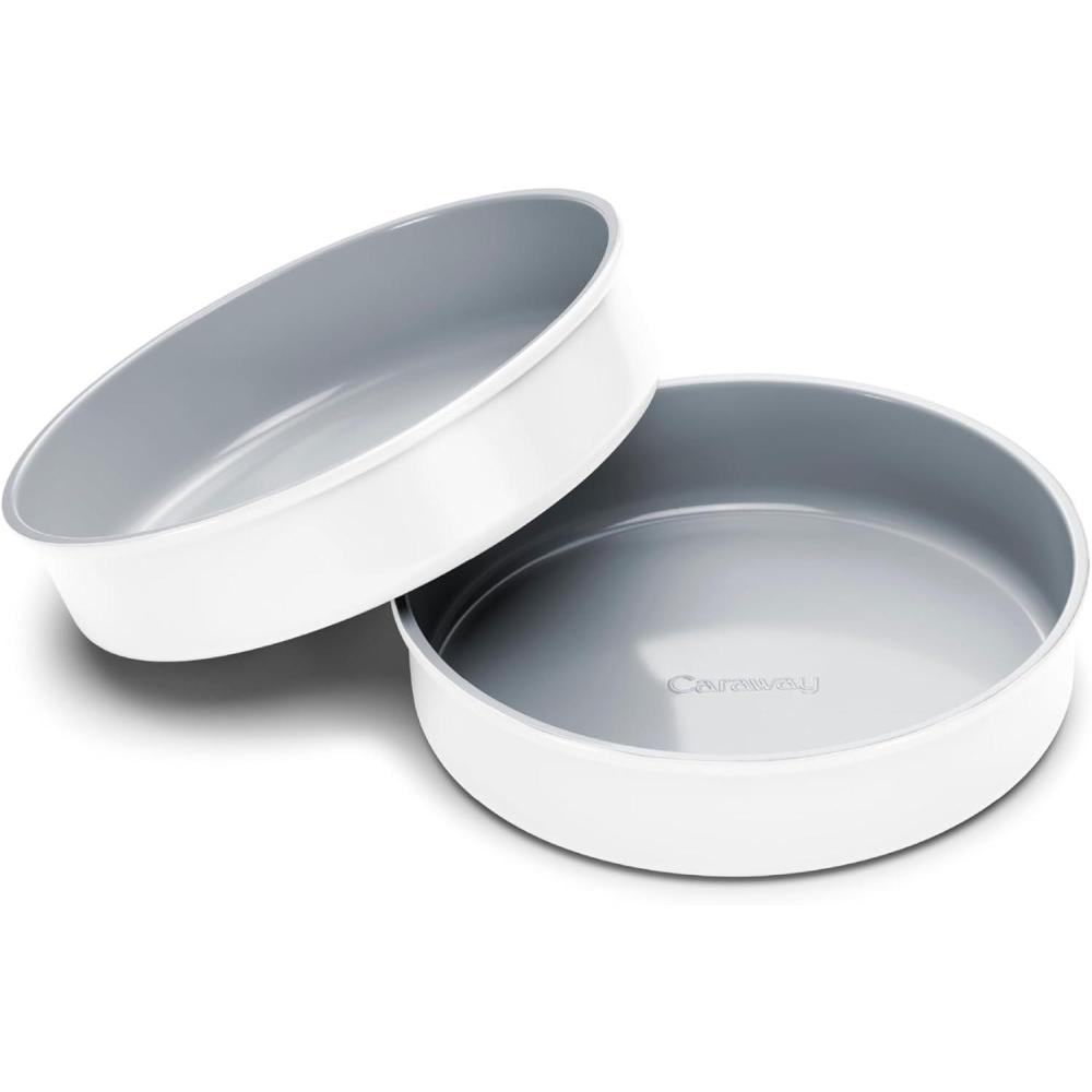 imageCaraway NonStick Ceramic 9 Circle Pan Naturally Slick Ceramic Coating NonToxic PTFE ampamp PFOA Free Perfect for Birthday Cakes Tartes ampamp More SageWhite