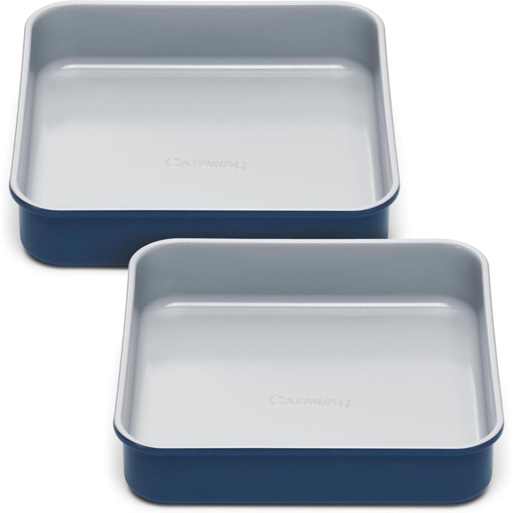 imageCaraway NonStick Ceramic 9 Square Pan  Naturally Slick Ceramic Coating  NonToxic PTFE ampamp PFOA Free  Perfect for Brownies Lemon Bars Cakes ampamp More  SageNavy