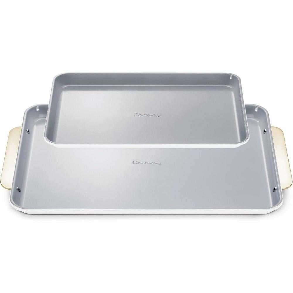 imageCaraway NonStick Ceramic Baking Sheet Duo Naturally Slick Ceramic Coating NonToxic PTFE ampamp PFOA Free 18 x 13quot Large ampamp 15 x 10quot Medium CreamWhite