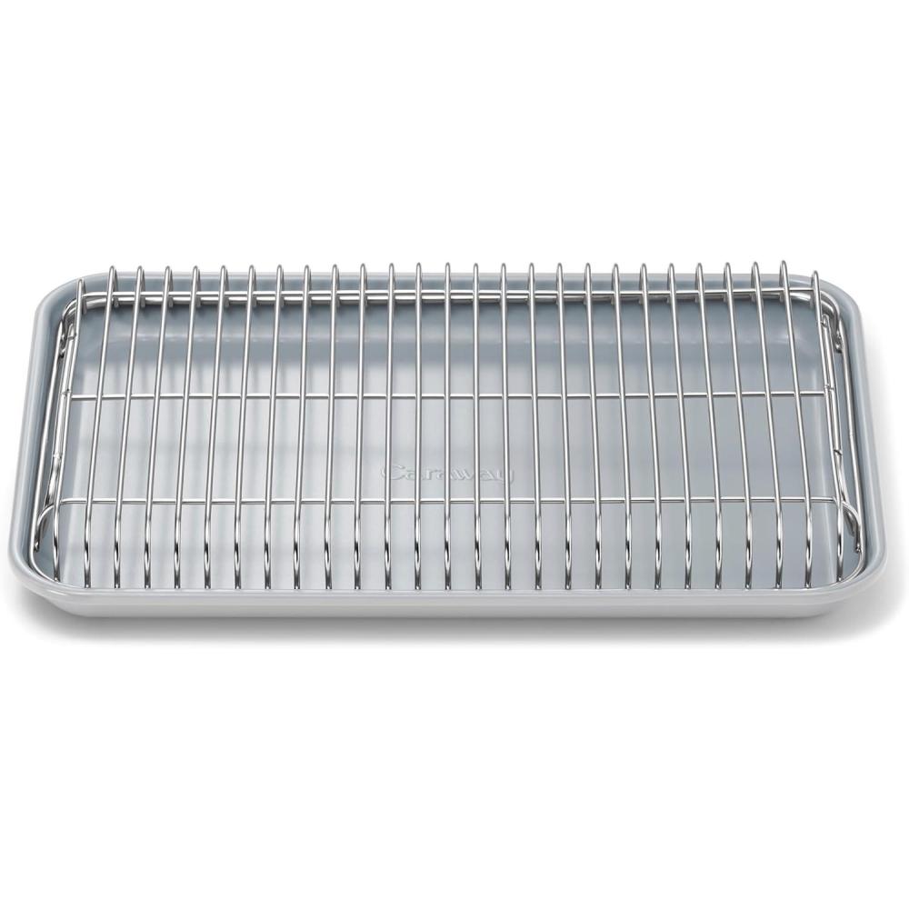 imageCaraway NonStick Ceramic Baking Sheet ampamp Cooling Rack  Ceramic Coated  NonToxic PTFE ampamp PFOA Free  Perfect for Baking Roasting and More  Large 18quot x 13quot  CreamGray