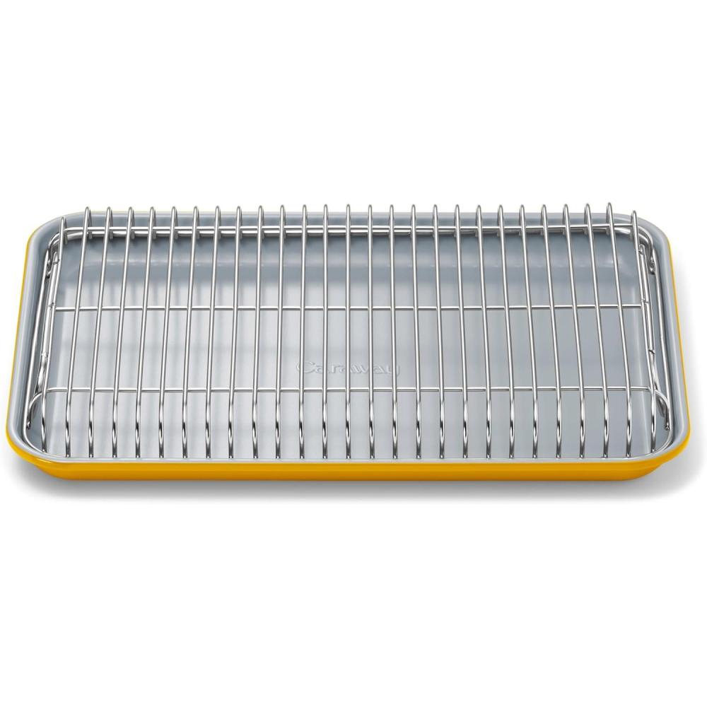 imageCaraway NonStick Ceramic Baking Sheet ampamp Cooling Rack  Ceramic Coated  NonToxic PTFE ampamp PFOA Free  Perfect for Baking Roasting and More  Large 18quot x 13quot  CreamMarigold