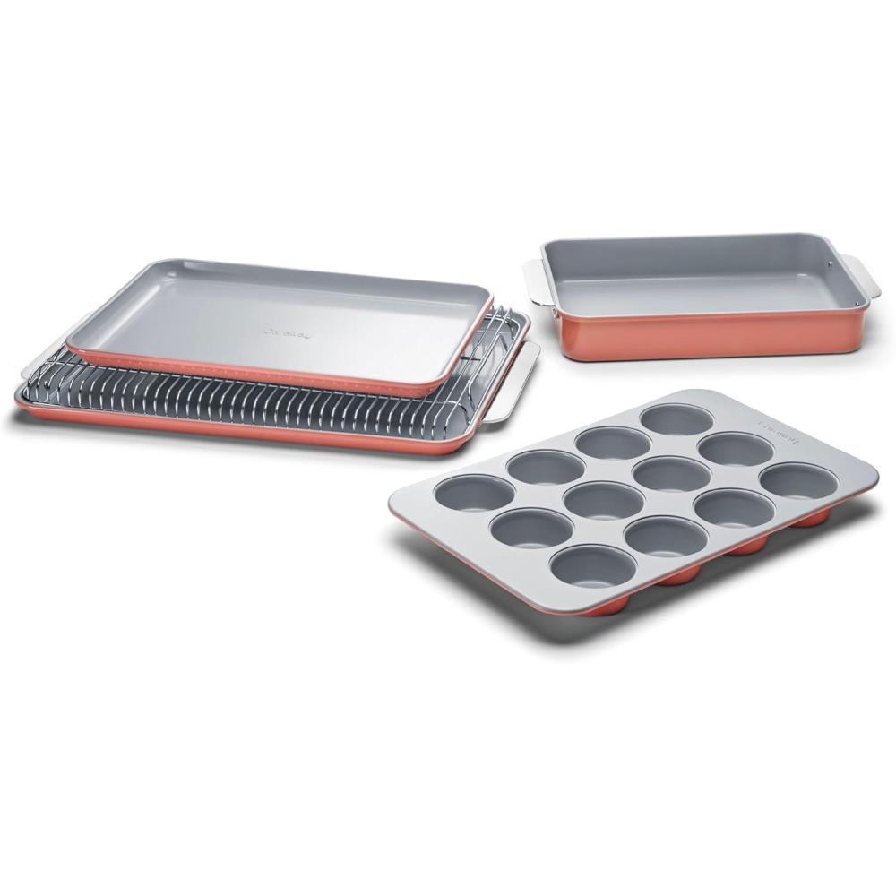 imageCaraway Nonstick Ceramic Bakeware Set 11 Pieces Baking Sheets Assorted Baking Pans Cooling Rack ampamp Storage Aluminized Steel Body Non Toxic PTFE ampamp PFOA Free SlatePerracotta