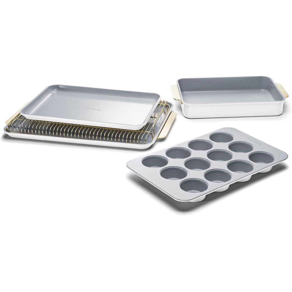 imageCaraway Nonstick Ceramic Bakeware Set 11 Pieces  Baking Sheets Assorted Baking Pans Cooling Rack ampamp Storage  Aluminized Steel Body  Non Toxic PTFE ampamp PFOA Free  SlateWhite