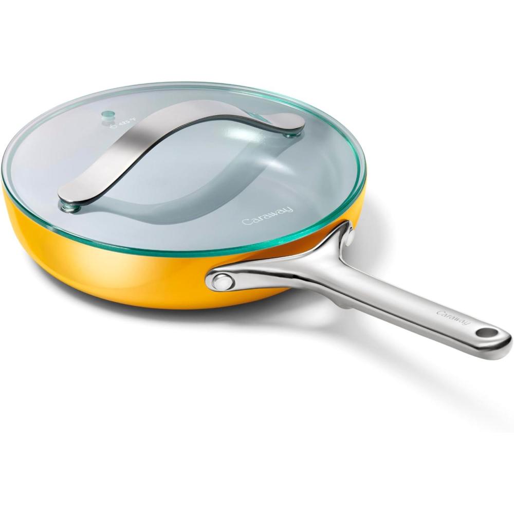imageCaraway Nonstick Ceramic Mini Fry Pan With Glass Lid 105 qt 8quot  Non Toxic PTFE ampamp PFOA Free  Oven Safe ampamp Compatible with All Stovetops Gas Electric ampamp Induction  CreamMarigold