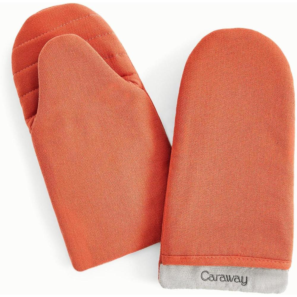 imageCaraway Oven Mitts  100 Organic Cotton Oven Mitt  DoubleLayer ampamp StainResistant Stitching  Safe Handling of Hot Kitchenware  Set of 2  CreamPerracotta