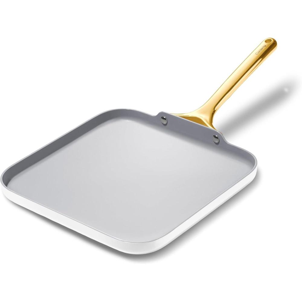 imageCaraway Square Griddle Pan  11 Square Pan  NonStick Ceramic Coated  Non Toxic PTFE ampamp PFOA Free  Oven Safe ampamp Compatible with All Stovetops  MarigoldWhite