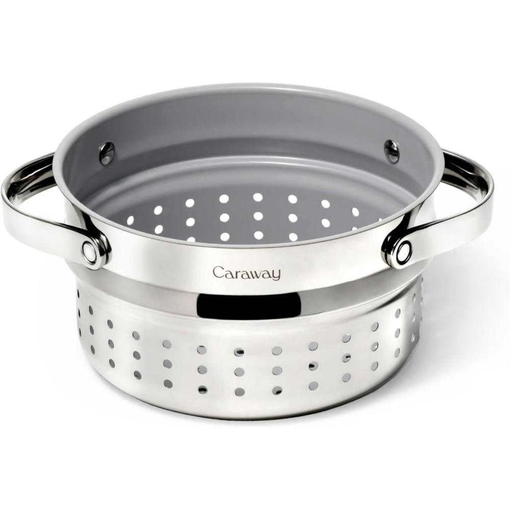 imageCaraway Steamer  Stainless Steel Steamer with Handles  Non Stick Non Toxic Coating  Steam Veggies Seafood and More  Compatible With Our Dutch Oven or Sauce Pan  Small 3qt  GoldStainless Steel