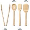 Caraway 4-Piece Mini Wooden Kitchen Utensils Set for Cooking, Serving, and Plating – Includes Mini Spoon, Scraper, Spatula, and Tongs