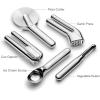 Caraway Kitchen Gadget Set – 5 Piece Kitchen Essentials – Stainless Steel – Includes Can Opener, Pizza Cutter, Garlic Press, Ice Cream Scoop, Vegetable Peeler, and Storage Organizer