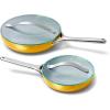 Caraway Nonstick Ceramic Mini Fry Pan With Glass Lid (1.05 qt, 8″) – Non Toxic, PTFE & PFOA Free – Oven Safe & Compatible with All Stovetops (Gas, Electric & Induction) – Cream(Marigold)