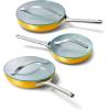 Caraway Nonstick Ceramic Mini Fry Pan With Glass Lid (1.05 qt, 8″) – Non Toxic, PTFE & PFOA Free – Oven Safe & Compatible with All Stovetops (Gas, Electric & Induction) – Cream(Marigold)