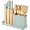Caraway 14-Piece Kitchen Prep Set – Kitchen Knife Set & Wooden Utensil Set – Made With Premium German Steel Blades & FSC-Certified Birch Wood – Non-Toxic Materials – Includes Organizer – Cream(Mist)