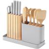Caraway 14-Piece Kitchen Prep Set – Kitchen Knife Set & Wooden Utensil Set – Made With Premium German Steel Blades & FSC-Certified Birch Wood – Non-Toxic Materials – Includes Organizer – Cream(Gray)