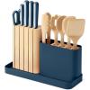 Caraway 14-Piece Kitchen Prep Set – Kitchen Knife Set & Wooden Utensil Set – Made With Premium German Steel Blades & FSC-Certified Birch Wood – Non-Toxic Materials – Includes Organizer – Cream(Navy)