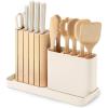 Caraway 14-Piece Kitchen Prep Set – Kitchen Knife Set & Wooden Utensil Set – Made With Premium German Steel Blades & FSC-Certified Birch Wood – Non-Toxic Materials – Includes Organizer – Cream(Cream)
