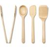 Caraway 4-Piece Mini Wooden Kitchen Utensils Set for Cooking, Serving, and Plating – Includes Mini Spoon, Scraper, Spatula, and Tongs