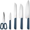 Caraway 5 Piece Knife Set – Premium German Steel Blade Kitchen Knives – Ergonomic Handles – No Microplastics – Cream(Navy)
