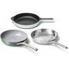 Caraway Fry Pan Sampler Bundle – 10.5″ Non-Stick Ceramic Frying Pan, 10.5″ Stainless Steel Fry Pan, 10.5″ Enameled Cast Iron Skillet – Non Toxic, Oven Safe – Gray(Sage/Mist)