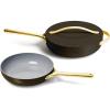 Caraway Fry Pan and Sauté Pan Duo – 10.5” Ceramic Frying Pan and 11.8” Deep Sauté Pan with Lid – Non Stick, Non Toxic, Oven Safe – White(Black)