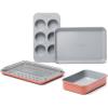 Caraway Mini Bakeware Set – Naturally Non-Stick, Non-Toxic Ceramic Coating – Compact Baking Pans Set for Small Kitchens & Ovens – Includes Baking Sheets, Muffin Pan, Cooling Rack & Storage – Gray(Perracotta)