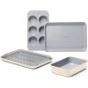 Caraway Mini Bakeware Set – Naturally Non-Stick, Non-Toxic Ceramic Coating – Compact Baking Pans Set for Small Kitchens & Ovens – Includes Baking Sheets, Muffin Pan, Cooling Rack & Storage – Gray(Cream)
