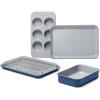 Caraway Mini Bakeware Set – Naturally Non-Stick, Non-Toxic Ceramic Coating – Compact Baking Pans Set for Small Kitchens & Ovens – Includes Baking Sheets, Muffin Pan, Cooling Rack & Storage – Gray(Navy)