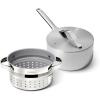 Caraway Stainless Steel Sauce Pan (3 Qt) & Steamer – 5-Ply Stainless Steel – Oven Safe & Stovetop Agnostic – Non Toxic, PTFE & PFOA Free