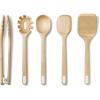 Caraway Wooden Utensil Set – 5 Piece Cooking Utensil Set – Spoon, Server, Scraper, Spatula, & Tongs – Made From FSC-Certified Birch Wood – No Microplastics