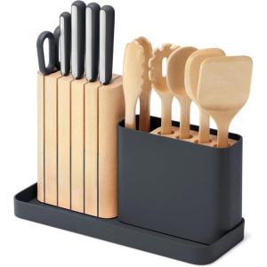 Caraway 14-Piece Kitchen Prep Set – Kitchen Knife Set & Wooden Utensil Set – Made With Premium German Steel Blades & FSC-Certified Birch Wood – Non-Toxic Materials – Includes Organizer – Cream(Charcoal)