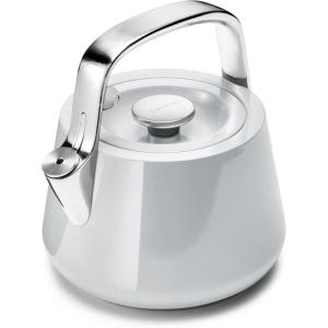 Caraway 2 Quart Whistling Tea Kettle – Durable Stainless Steel Tea Pot – Fast Boiling, Stovetop Agnostic – Non-Toxic, PTFE & PFOA Free – Includes Pot Holder – Cream(Gray)