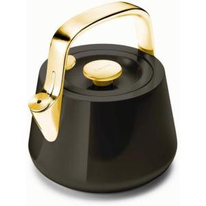 Caraway 2 Quart Whistling Tea Kettle – Durable Stainless Steel Tea Pot – Fast Boiling, Stovetop Agnostic – Non-Toxic, PTFE & PFOA Free – Includes Pot Holder – Cream(Black)