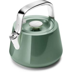 Caraway 2 Quart Whistling Tea Kettle – Durable Stainless Steel Tea Pot – Fast Boiling, Stovetop Agnostic – Non-Toxic, PTFE & PFOA Free – Includes Pot Holder – Cream(Sage)