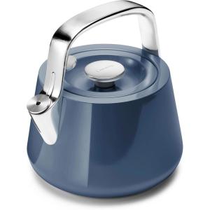 Caraway 2 Quart Whistling Tea Kettle – Durable Stainless Steel Tea Pot – Fast Boiling, Stovetop Agnostic – Non-Toxic, PTFE & PFOA Free – Includes Pot Holder – Cream(Navy)