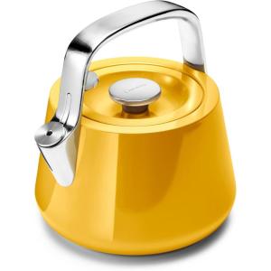 Caraway 2 Quart Whistling Tea Kettle – Durable Stainless Steel Tea Pot – Fast Boiling, Stovetop Agnostic – Non-Toxic, PTFE & PFOA Free – Includes Pot Holder – Cream(Marigold)