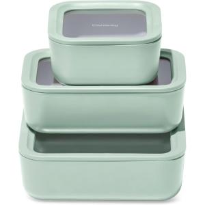Caraway 3pc Glass Food Storage Set – 10 Cup, 6.6 Cup, & 4.4 Cup Food Containers – Ceramic Coated – Non Toxic Non Stick Lunch Box with Glass Lids – Dishwasher, Oven, & Microwave Safe – Navy(Mist)
