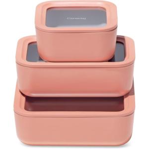 Caraway 3pc Glass Food Storage Set – 10 Cup, 6.6 Cup, & 4.4 Cup Food Containers – Ceramic Coated – Non Toxic Non Stick Lunch Box with Glass Lids – Dishwasher, Oven, & Microwave Safe – Navy(Perracotta)