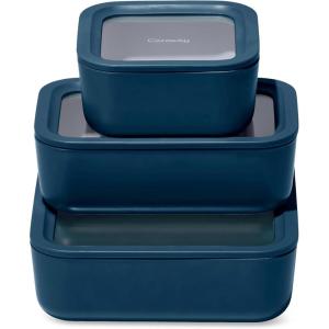 Caraway 3pc Glass Food Storage Set – 10 Cup, 6.6 Cup, & 4.4 Cup Food Containers – Ceramic Coated – Non Toxic Non Stick Lunch Box with Glass Lids – Dishwasher, Oven, & Microwave Safe – Navy(Navy)