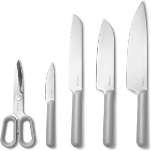 Caraway 5 Piece Knife Set – Premium German Steel Blade Kitchen Knives – Ergonomic Handles – No Microplastics – Cream(Gray)