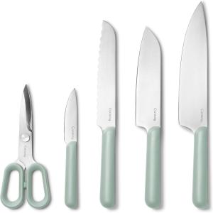 Caraway 5 Piece Knife Set – Premium German Steel Blade Kitchen Knives – Ergonomic Handles – No Microplastics – Cream(Mist)