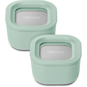 Caraway 6pc Glass Food Storage Set – 6.6 Cup Food Containers (6) – Ceramic Coated – Non Toxic, Non Stick with Lids – Microwave Safe – Perracotta(Mist)