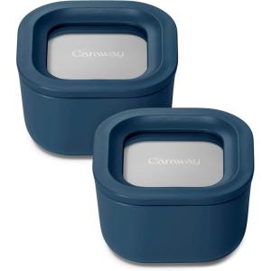Caraway 6pc Glass Food Storage Set – 6.6 Cup Food Containers (6) – Ceramic Coated – Non Toxic, Non Stick with Lids – Microwave Safe – Perracotta(Navy)
