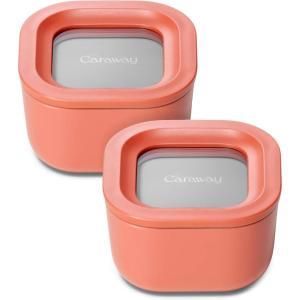 Caraway 6pc Glass Food Storage Set – 6.6 Cup Food Containers (6) – Ceramic Coated – Non Toxic, Non Stick with Lids – Microwave Safe – Perracotta(Perracotta)