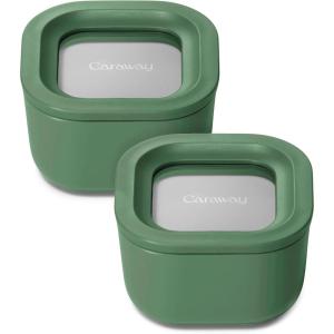 Caraway 6pc Glass Food Storage Set – 6.6 Cup Food Containers (6) – Ceramic Coated – Non Toxic, Non Stick with Lids – Microwave Safe – Perracotta(Sage)