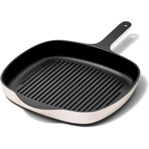 Caraway Enameled Cast Iron Grill Pan – 10.5” Grill Pan for Stovetop Cooking – 3 Layer Enamel Coating – No Seasoning Required – Compatible With All Stovetops – Free From Forever Chemicals – Cream(Cream)